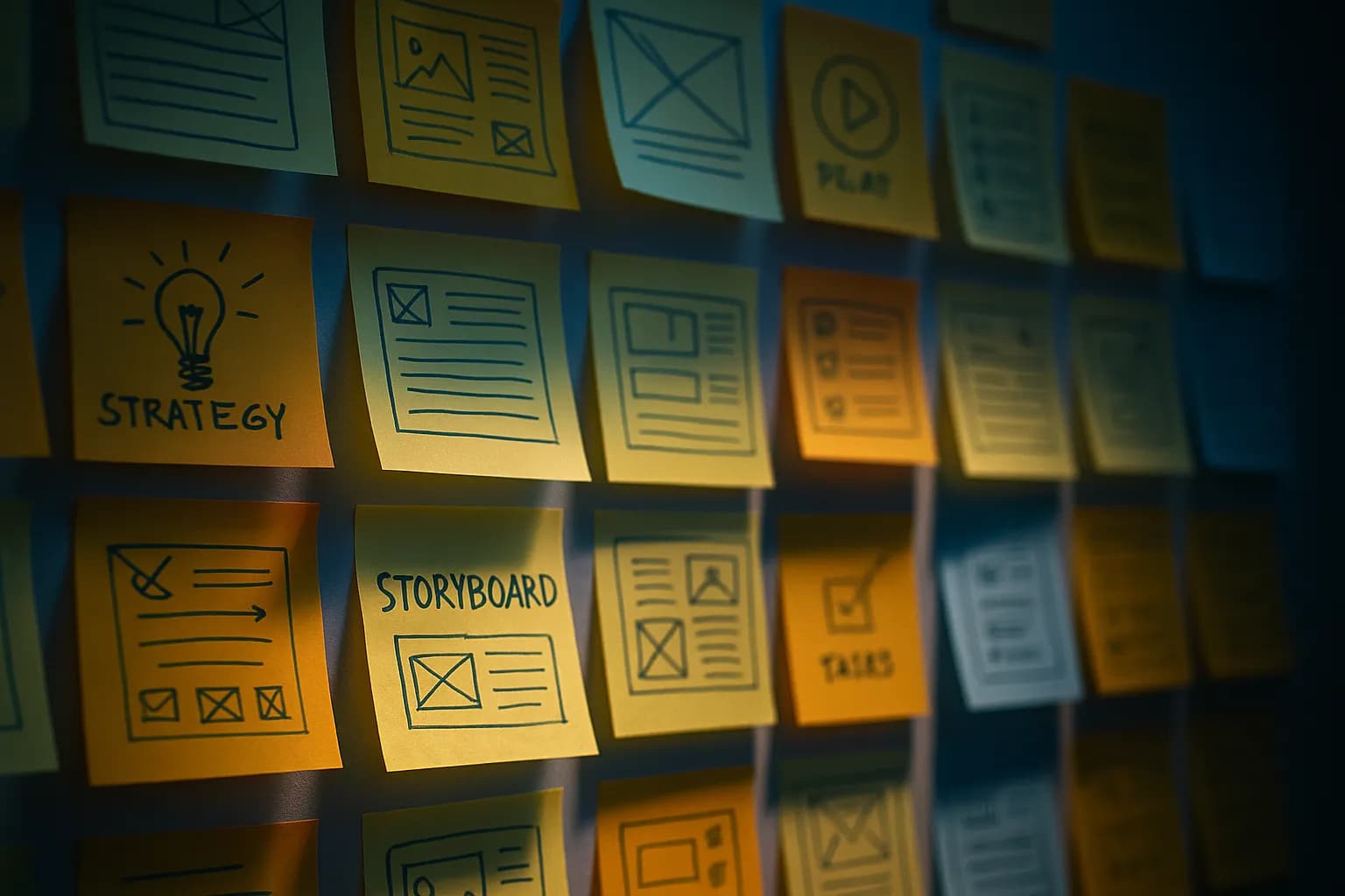 Storyboard creativo con post-its